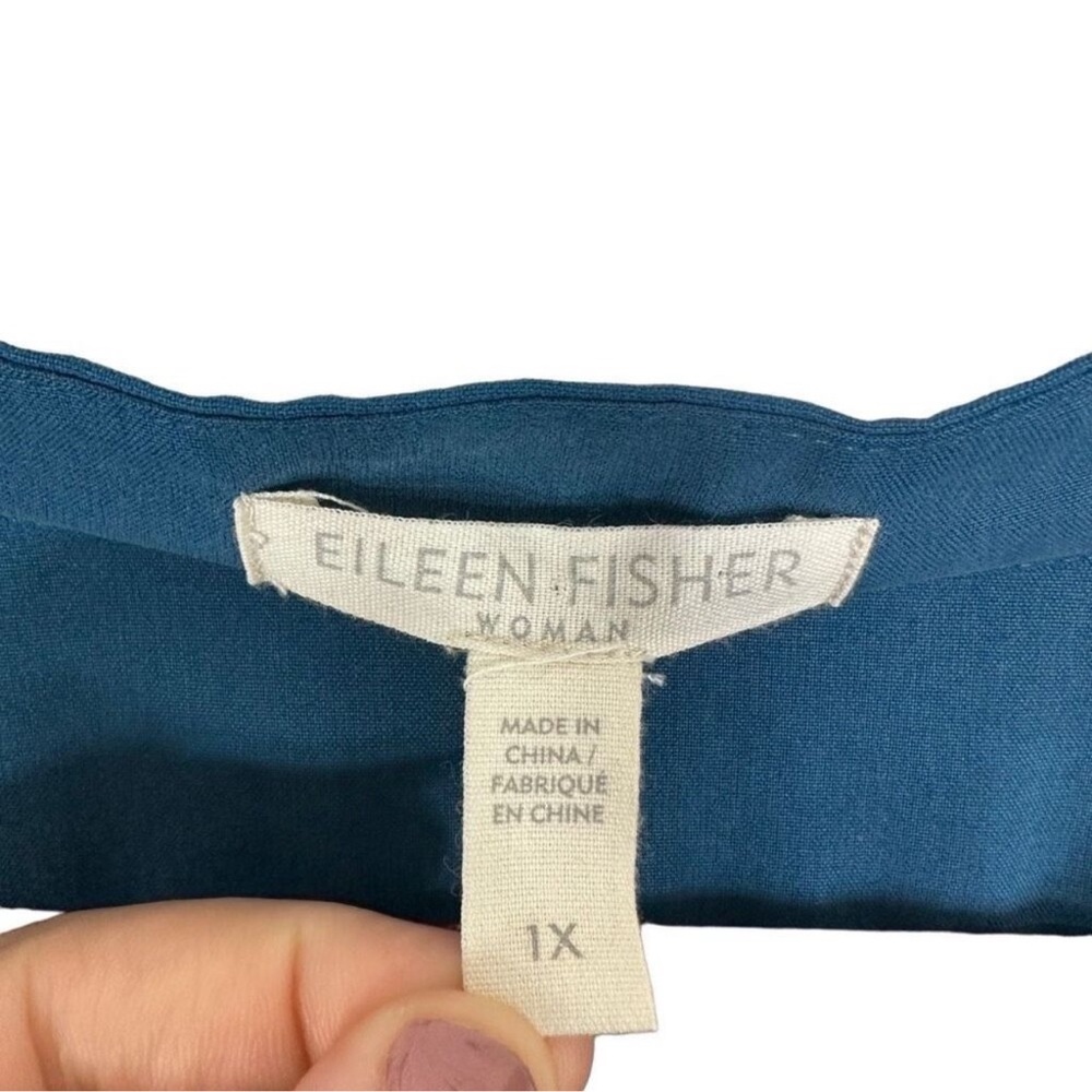 Eileen Fisher Blue Button Down Shirt with Notched Collar - Picture 5 of 13